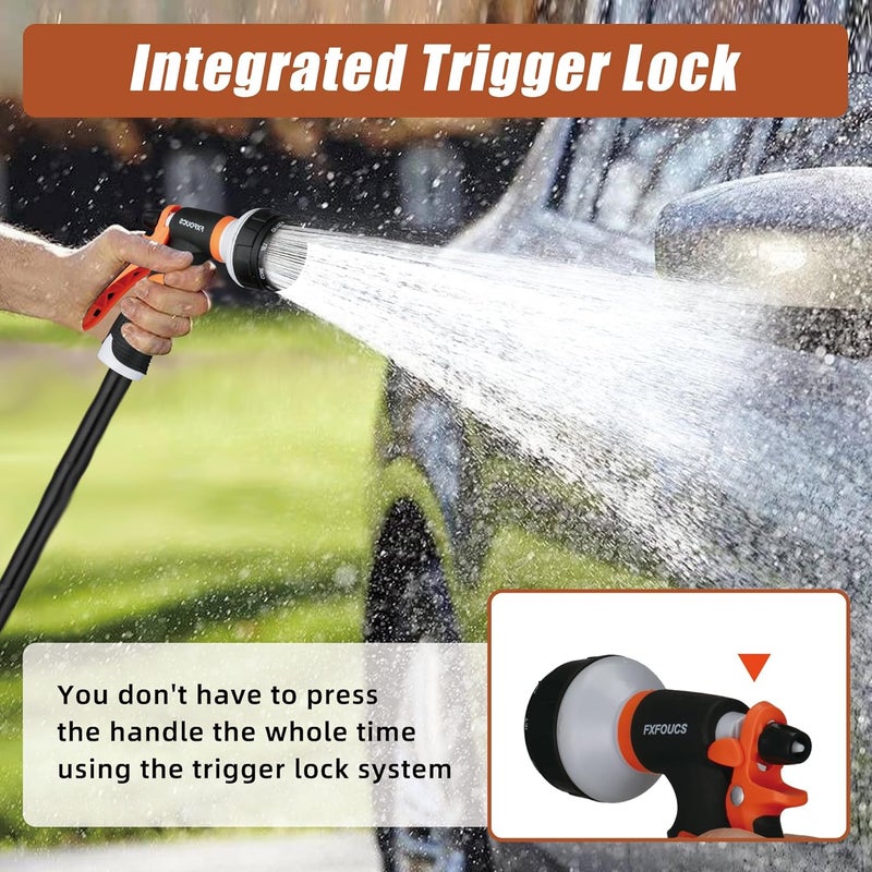 FXFOUCS Garden Hose Nozzle Sprayer– this high heavy-duty spray nozzle offer 8 watering patterns for watering plants, lawns & gardens, washing cars, household cleaning and showering pets. (Dark Orange) - Image 4